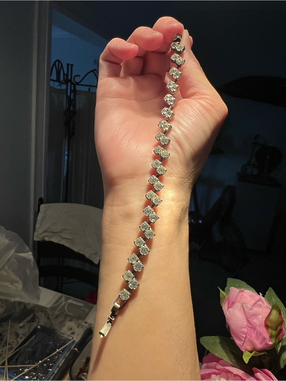 Silver-Tone Crystal Tennis Bracelet - Clear Stones
